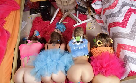 Superb girls Cadence Lux, Zoe Parker and Marina Angel giving a pleasure with sex toy on the party